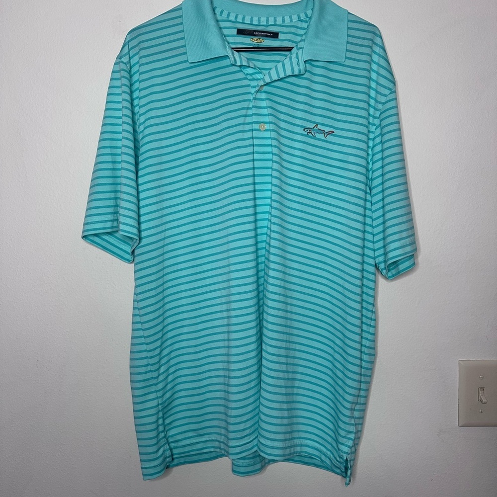 Greg Norman Collection Teal Striped Polo Shirt